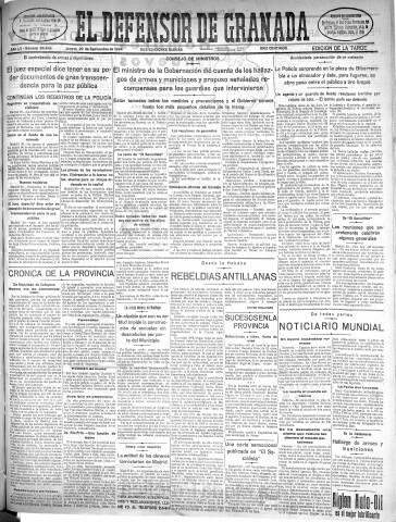'El Defensor de Granada  : diario político independiente' - Año LV Número 29490 Ed. Tarde - 1934 Septiembre 20