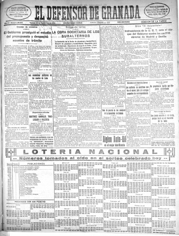 'El Defensor de Granada  : diario político independiente' - Año LV Número 29492 Ed. Tarde - 1934 Septiembre 21