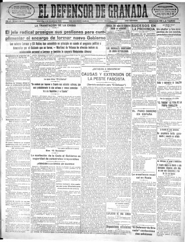 'El Defensor de Granada  : diario político independiente' - Año LV Número 29512 Ed. Tarde - 1934 Octubre 03