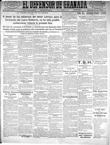 'El Defensor de Granada  : diario político independiente' - Año LV Número 29514 Ed. Tarde - 1934 Octubre 04