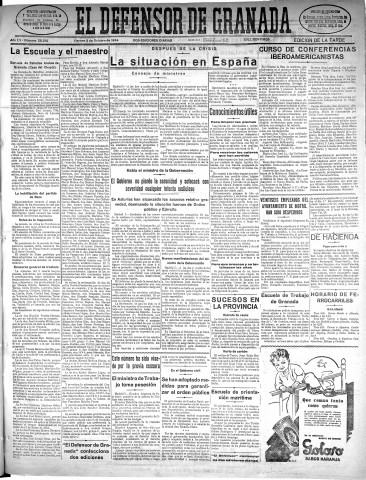 'El Defensor de Granada  : diario político independiente' - Año LV Número 29516 Ed. Tarde - 1934 Octubre 05