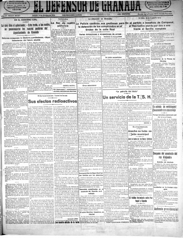 'El Defensor de Granada  : diario político independiente' - Año LV Número 29527 Ed. Mañana - 1934 Octubre 13