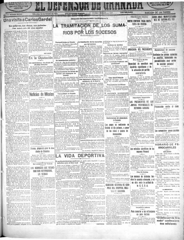 'El Defensor de Granada  : diario político independiente' - Año LV Número 29546 Ed. Tarde - 1934 Octubre 24