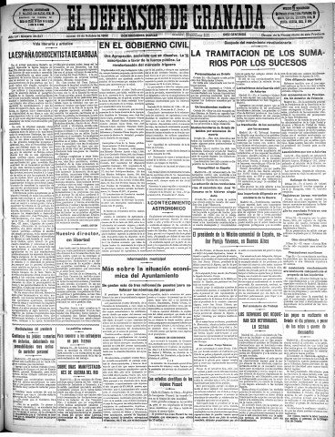 'El Defensor de Granada  : diario político independiente' - Año LV Número 29547 Ed. Mañana - 1934 Octubre 25
