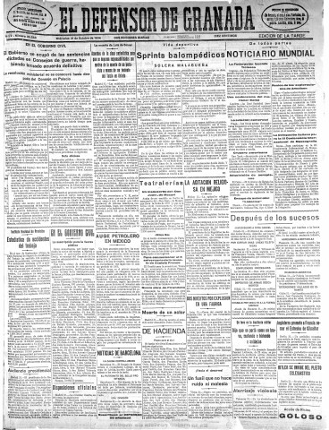 'El Defensor de Granada  : diario político independiente' - Año LV Número 29558 Ed. Tarde - 1934 Octubre 31