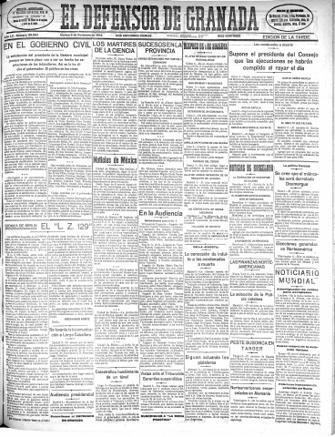 'El Defensor de Granada  : diario político independiente' - Año LV Número 29569 Ed. Tarde - 1934 Noviembre 06