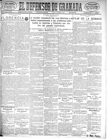 'El Defensor de Granada  : diario político independiente' - Año LV Número 29593 Ed. Tarde - 1934 Noviembre 20