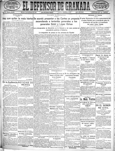 'El Defensor de Granada  : diario político independiente' - Año LV Número 29605 Ed. Tarde - 1934 Noviembre 27