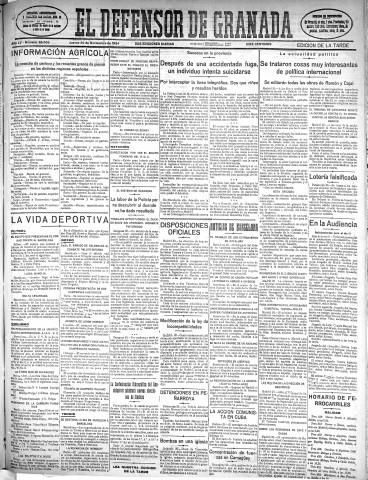 'El Defensor de Granada  : diario político independiente' - Año LV Número 29609 Ed. Tarde - 1934 Noviembre 29