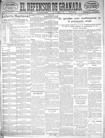 'El Defensor de Granada  : diario político independiente' - Año LV Número 29613 Ed. Tarde - 1934 Diciembre 01