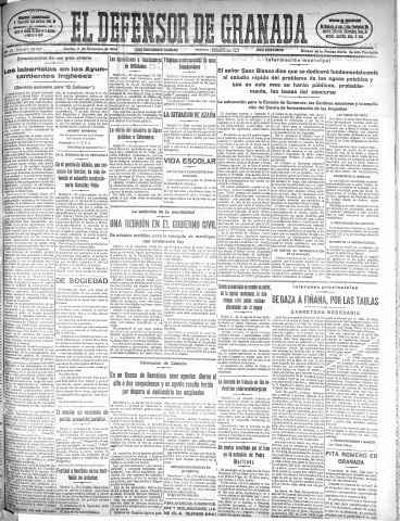 'El Defensor de Granada  : diario político independiente' - Año LV Número 29616 Ed. Mañana - 1934 Diciembre 04