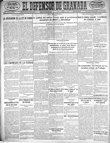 'El Defensor de Granada  : diario político independiente' - Año LV Número 29635 Ed. Mañana - 1934 Diciembre 15