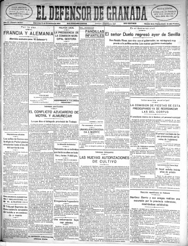 'El Defensor de Granada  : diario político independiente' - Año LV Número 29638 Ed. Mañana - 1934 Diciembre 19