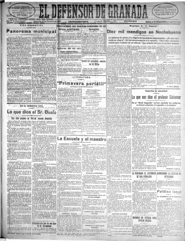 'El Defensor de Granada  : diario político independiente' - Año LV Número 29647 Ed. Mañana - 1934 Diciembre 26