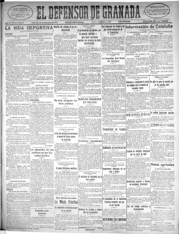 'El Defensor de Granada  : diario político independiente' - Año LV Número 29648 Ed. Tarde - 1934 Diciembre 26