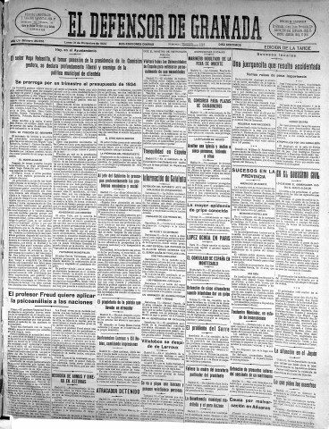 'El Defensor de Granada  : diario político independiente' - Año LV Número 29656 Ed. Tarde - 1934 Diciembre 31