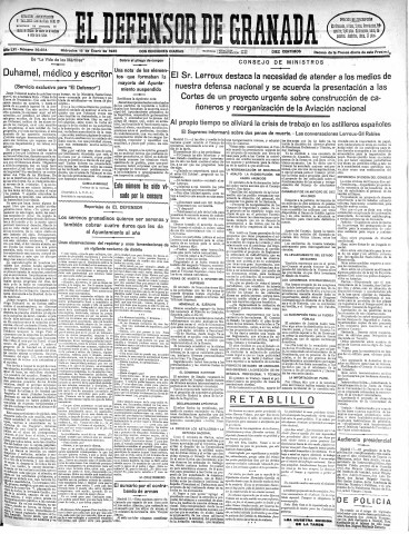 'El Defensor de Granada  : diario político independiente' - Año LVI Número 29684 Ed. Mañana - 1935 Enero 16