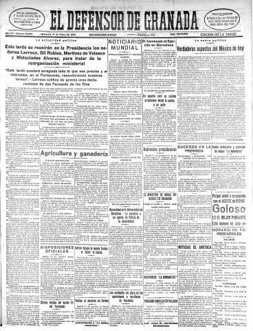 'El Defensor de Granada  : diario político independiente' - Año LVI Número 29685 Ed. Tarde - 1935 Enero 16