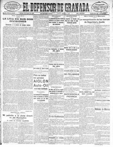 'El Defensor de Granada  : diario político independiente' - Año LVI Número 29689 Ed. Tarde - 1935 Enero 18