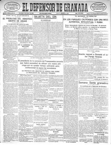 'El Defensor de Granada  : diario político independiente' - Año LVI Número 29700 Ed. Mañana - 1935 Enero 27