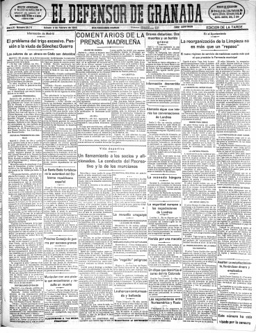 'El Defensor de Granada  : diario político independiente' - Año LVI Número 29711 Ed. Tarde - 1935 Febrero 02