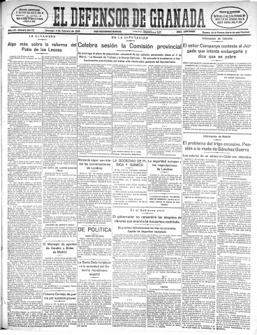 'El Defensor de Granada  : diario político independiente' - Año LVI Número 29712 Ed. Mañana - 1935 Febrero 03