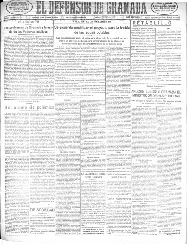 'El Defensor de Granada  : diario político independiente' - Año LVI Número 29724 Ed. Mañana - 1935 Febrero 10