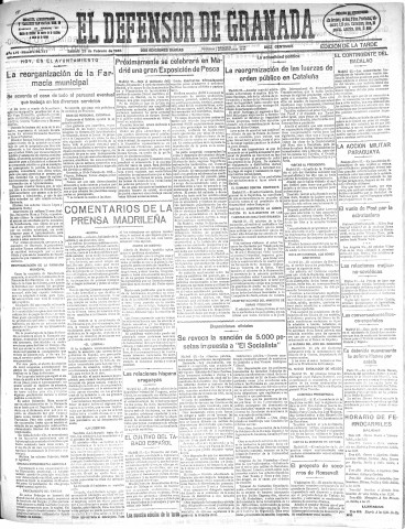 'El Defensor de Granada  : diario político independiente' - Año LVI Número 29747 Ed. Tarde - 1935 Febrero 23