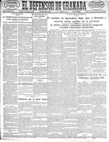 'El Defensor de Granada  : diario político independiente' - Año LVI Número 29748 Ed. Mañana - 1935 Febrero 24