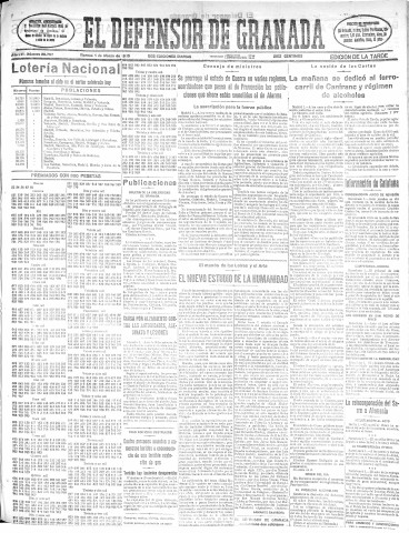'El Defensor de Granada  : diario político independiente' - Año LVI Número 29757 Ed. Tarde - 1935 Marzo 01