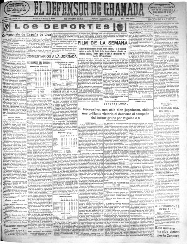 'El Defensor de Granada  : diario político independiente' - Año LVI Número 29761 Ed. Tarde - 1935 Marzo 04