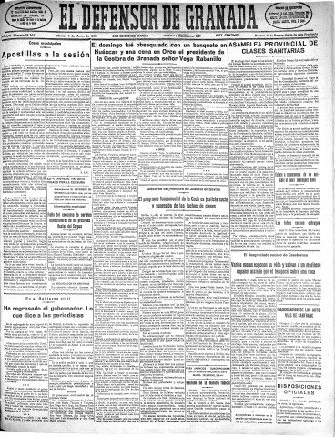 'El Defensor de Granada  : diario político independiente' - Año LVI Número 29762 Ed. Mañana - 1935 Marzo 05