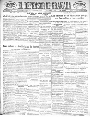 'El Defensor de Granada  : diario político independiente' - Año LVI Número 29770 Ed. Mañana - 1935 Marzo 09