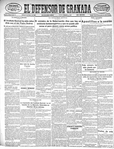'El Defensor de Granada  : diario político independiente' - Año LVI Número 29774 Ed. Mañana - 1935 Marzo 12