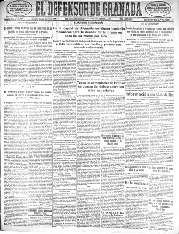 'El Defensor de Granada  : diario político independiente' - Año LVI Número 29789 Ed. Tarde - 1935 Marzo 20