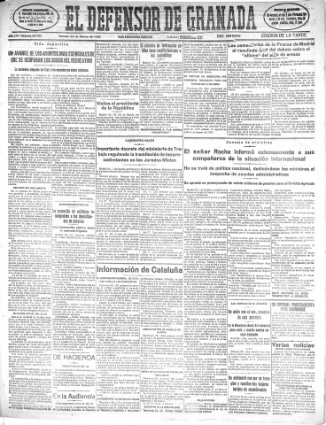 'El Defensor de Granada  : diario político independiente' - Año LVI Número 29793 Ed. Tarde - 1935 Marzo 22