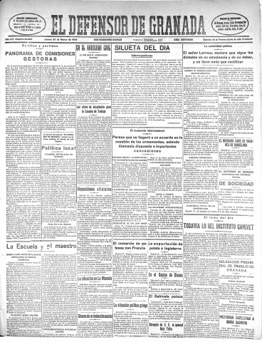 'El Defensor de Granada  : diario político independiente' - Año LVI Número 29802 Ed. Mañana - 1935 Marzo 28