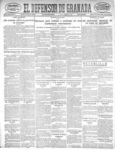 'El Defensor de Granada  : diario político independiente' - Año LVI Número 29804 Ed. Mañana - 1935 Marzo 29