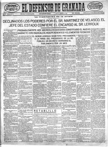 'El Defensor de Granada  : diario político independiente' - Año LVI Número 29811 Ed. Mañana - 1935 Abril 03
