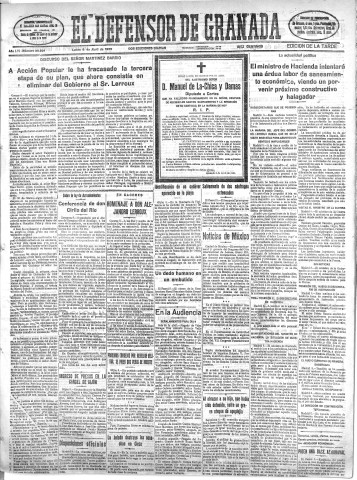 'El Defensor de Granada  : diario político independiente' - Año LVI Número 29821 Ed. Tarde - 1935 Abril 08