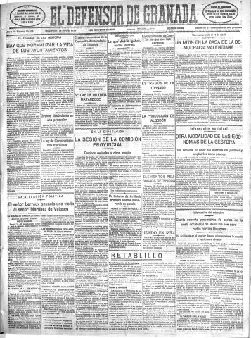 'El Defensor de Granada  : diario político independiente' - Año LVI Número 29836 Ed. Mañana - 1935 Abril 17