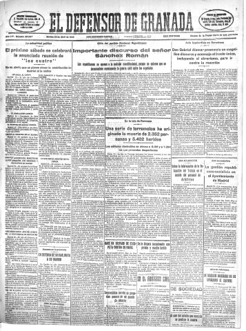 'El Defensor de Granada  : diario político independiente' - Año LVI Número 29844 Ed. Mañana - 1935 Abril 23