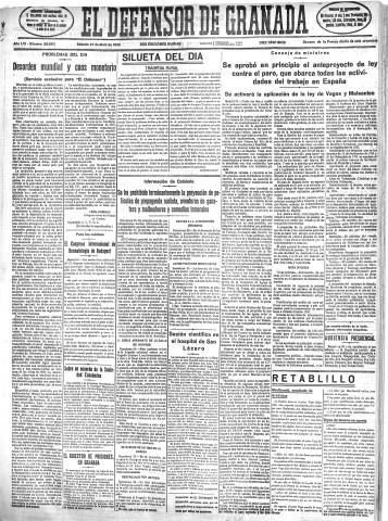 'El Defensor de Granada  : diario político independiente' - Año LVI Número 29852 Ed. Mañana - 1935 Abril 27