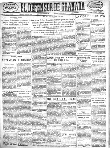 'El Defensor de Granada  : diario político independiente' - Año LVI Número 29853 Ed. Tarde - 1935 Abril 27