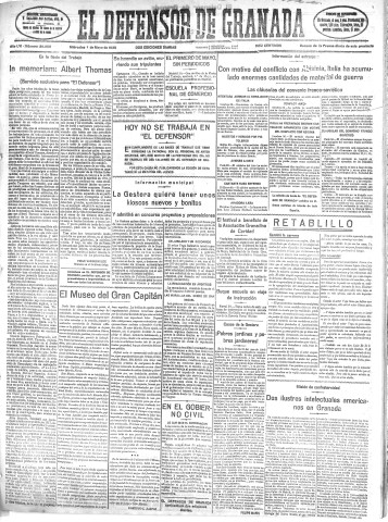 'El Defensor de Granada  : diario político independiente' - Año LVI Número 29858 Ed. Mañana - 1935 Mayo 01