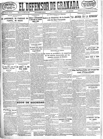 'El Defensor de Granada  : diario político independiente' - Año LVI Número 29878 Ed. Mañana - 1935 Mayo 14