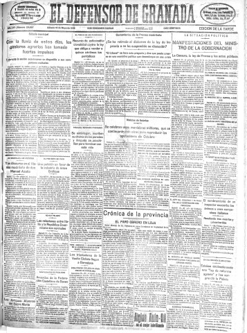 'El Defensor de Granada  : diario político independiente' - Año LVI Número 29887 Ed. Tarde - 1935 Mayo 18