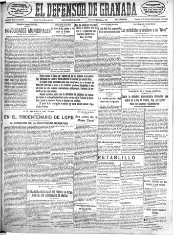 'El Defensor de Granada  : diario político independiente' - Año LVI Número 29906 Ed. Mañana - 1935 Mayo 30