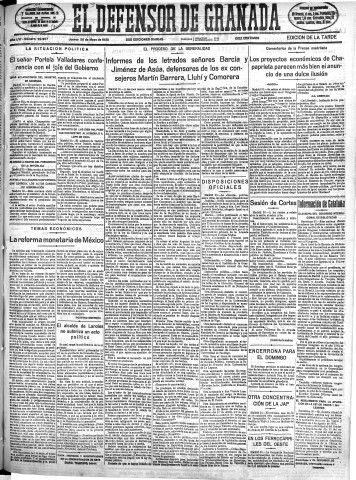 'El Defensor de Granada  : diario político independiente' - Año LVI Número 29907 Ed. Tarde - 1935 Mayo 30