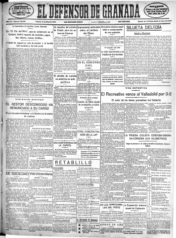'El Defensor de Granada  : diario político independiente' - Año LVI Número 29908 Ed. Mañana - 1935 Mayo 31